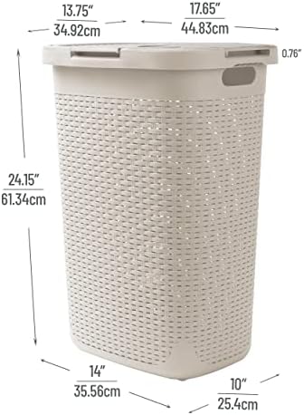 Mind Reader Tall Tapered Laundry Hamper with Lid, 60L Clothes Basket, Narrow Base Design for Bathrooms, Closets and Laundry Rooms, Plastic, 2 Pack, Ivory
