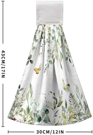 Eucalyptus Leaves Green Hanging Kitchen Towels Flowers Butterfly Hand Towels with Hanging Loop Sage Leaf Summer Dish Towel Washcloth Soft Tie Towel for Bath Kitchen
