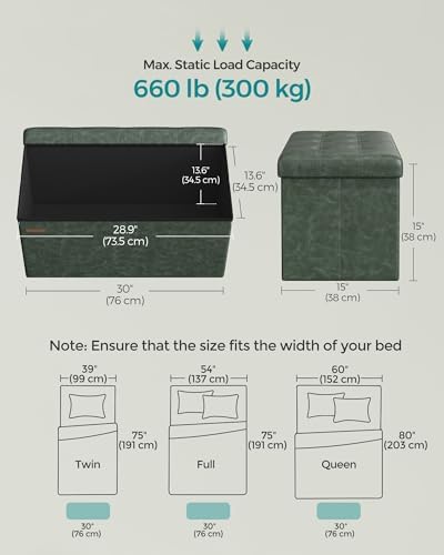 SONGMICS Storage Ottoman Bench, 30 Inches Folding Foot Rest Stool