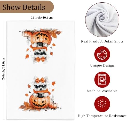 Halloween Pumpkin West Highland White Terrier Kitchen Towels, Westie Gifts, Fall Coffee Dog Dish Tea Towels for Kitchen, Fall Halloween Decorative Hand Towel for Bathroom, 16x24 Inch - Image 7