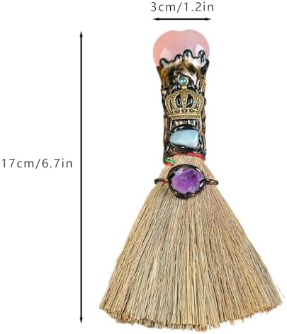 Witch Broom Halloween Crystal Witch Wiccan Altar Broom, Witchcraft Witches Pagan Altar Decor, Handmade Ritual Magic Ceremonial (Pink Crystal)
