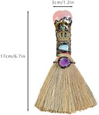 Witch Broom Halloween Crystal Witch Wiccan Altar Broom, Witchcraft Witches Pagan Altar Decor, Handmade Ritual Magic Ceremonial (Pink Crystal)