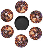 Halloween Ghost and Pumpkin Coasters with Holder Leather Coasters for Drinks Set of 6 Funny Halloween Drink Coasters Sets for Living Room Kitchen Coffee Bar Holiday Decor
