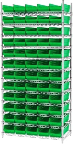 Akro-Mils 30138 Heavy Duty Plastic Shelf Bins, 18"x 6.5"x 4", Green, 12-Pk