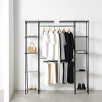 Amazon Basics Expandable Metal Hanging Closet Organizer System with Storage Shelves, Adjustable, Easy to Assemble, 57-80"L x 14"W x 72"H, Black
