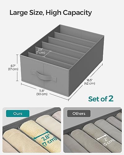SONGMICS Set of 2 Foldable Wardrobe Clothes Organizers, 6-Compartment