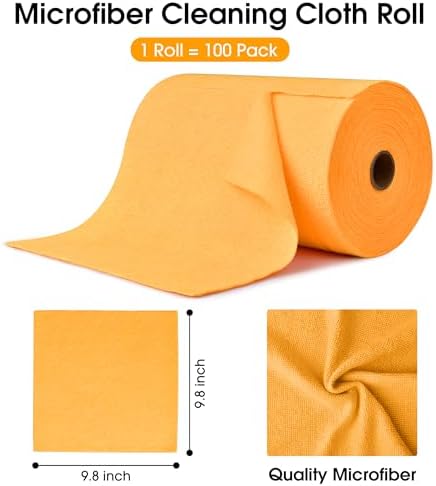 Microfiber Cleaning Cloth Roll–100 Pack, Tear Away Microfiber Towels, Reusable, Washable, Scratch-Free, Kitchen Towels for Car, Home, Kitchen, Glass, Dishes(Tangerine Yellow)