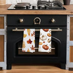 Fall Leaves Pumpkin Kitchen Towels Decorative 16x24 Set of 2 - Image 2