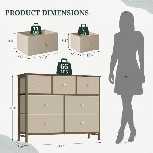 7 Drawer Dresser for Bedroom, Fabric Storage Drawer Unit