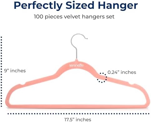 SereneLife Velvet Hangers – 100 Pack, Slim & Space Saving for Closets