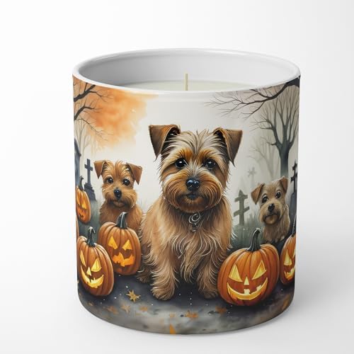 Caroline's Treasures DAC2048CDL Norfolk Terrier Spooky Halloween Decorative Soy Candle Nature Soy Wax Essential Oil Home Decor Ideal for Bedroom Kitchen Bath Office Gift, 10 oz