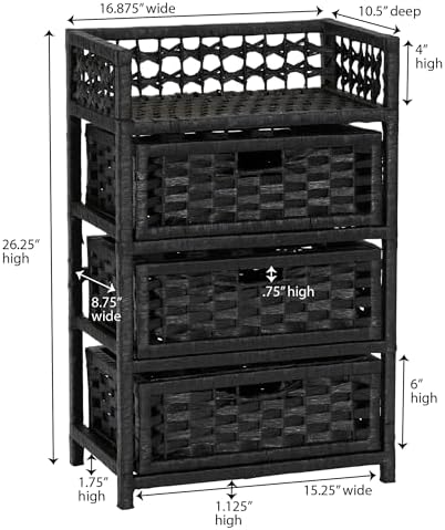 Household Essentials Woven 3 Drawer Chest with Cutout Handles