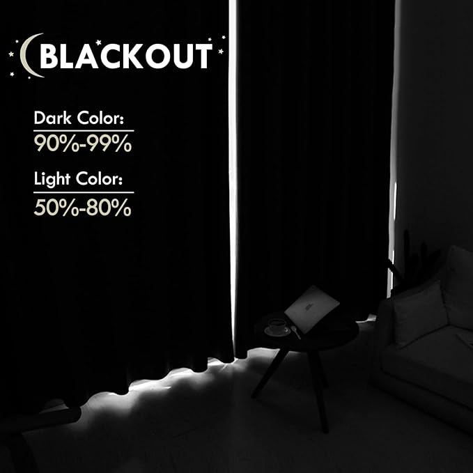 DWCN Bedroom Blackout Curtains 60 x 63 Inches Length 2 Panels Set, Solid - Image 3