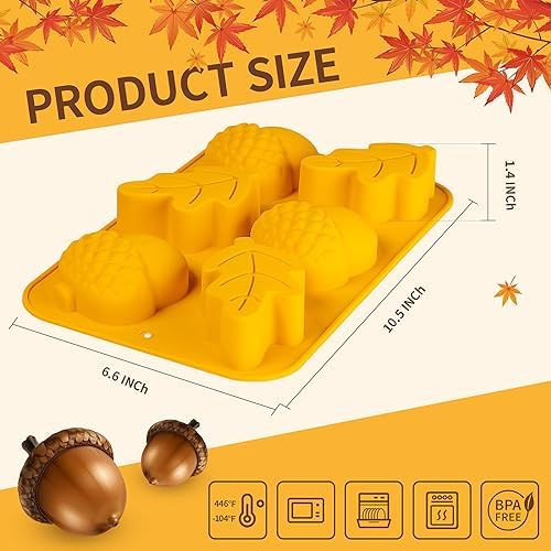 Fall Soap Molds Silicone Acorn Leaf Mold, 3 Pack Fall Autumn Baking Molds for Muffin Mini Cakes Jello Jumbo Chocolate, 3D Thanksgiving Molds for Making Soap Wax Candle - Image 3