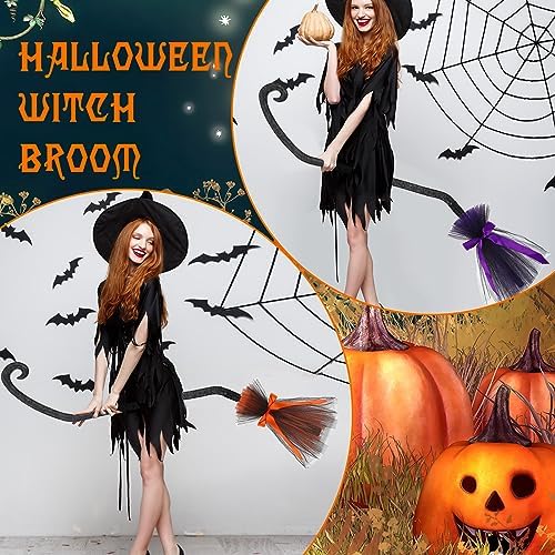 Lenwen 3 Pcs Witch Broom Plastic Halloween Costume, Black, Purple, Orange