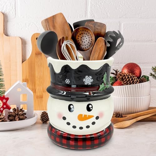 pinata Christmas Kitchen Decor, Snowman Christmas Ceramic Utensils Holder
