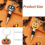 Halloween Wine Stopper With Wine Charms Set,2PCS Pumpkin Wine Bottle Stopper Reusable Wine Corks with Silicone Seal, Bottle Cover Leak proof Keep Fresh -Black/Yellow