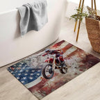 Patriotic Motocross Indoor Door Mat for Entryway, 17x29.5 Inch, American Flag Dirt Bike Floor Doormat for Home Decor, Non-Slip Rug Mat for Living Room, Kitchen, Bedroom, Gifts for Rider Lovers