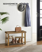 SONGMICS Shoe Rack Bench, 3-Tier Bamboo Entryway Bench, 27.6 Inches Width