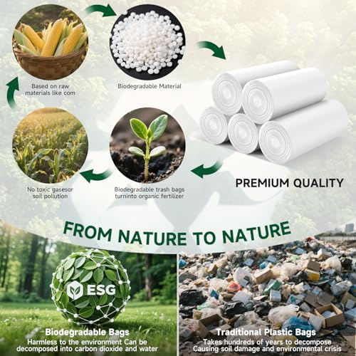 Biodegradable 1.2 Gallon Small Trash Bags - Unscented 100 Count Tiny Garbage Bag Bulk Clear White Strong Thick Compostable Scrap Bin Liners for Kitchen Office or Outdoor Garden Heihaily