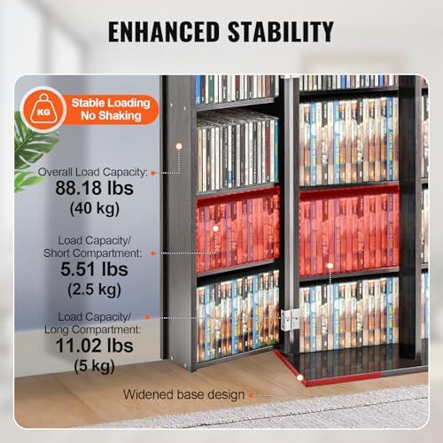 VEVOR Media Storage Cabinet, DVD Cabinet with Doors and Shelves, CD Storage, Adjustable DVD Shelf, Protects & Organizes Music, Movie, Video Games or Collections-Espresso