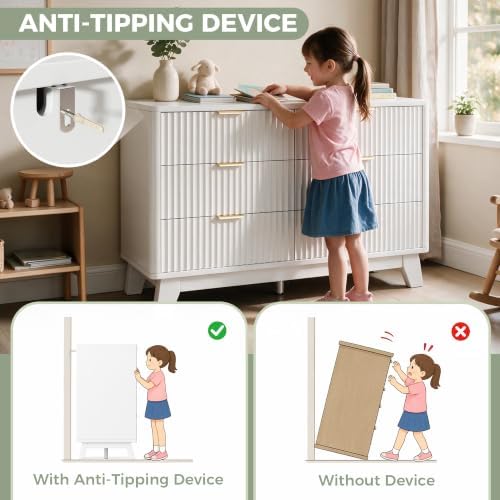 Jocoevol Fluted 6 Drawer Dresser for Bedroom, White