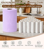 KitchLife Microfiber Cleaning Cloth Roll, 100 Pack - Tear-Away Microfiber Paper Towels, Lint-Free, Reusable, Washable for Kitchen, Car, Dishes, and Sensitive Surfaces (Light Purple)