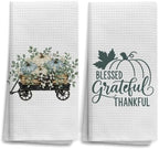 OHSUL Fall Pumpkin Botanical Kitchen Dish Towels Dishcloth 16x24 Set of 2 by OHSUL
