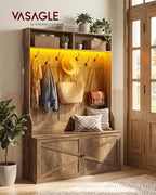 VASAGLE 5-in-1 Hall Tree with Bench and Shoe Storage, Adjustable LED Light