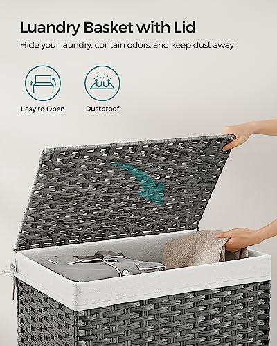 SONGMICS Woven Storage Basket with Lid, 27.7 Gallon (105L), Foldable