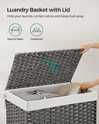 SONGMICS Woven Storage Basket with Lid, 27.7 Gallon (105L), Foldable