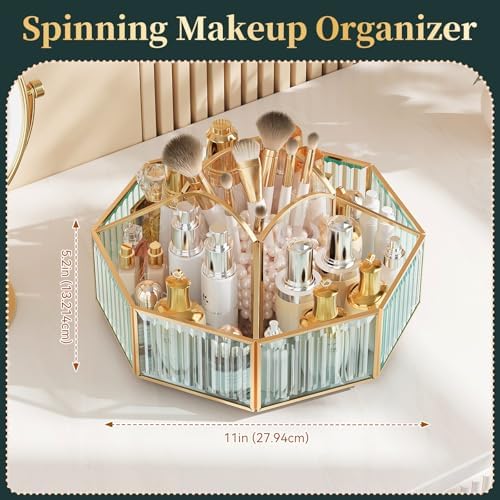 CoralHouse Rotating Glass Makeup Organizer for Vanity with Brush Holder - Image 6
