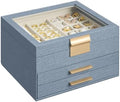 SONGMICS Jewelry Box with Glass Lid, 3-Layer, 2 Drawers