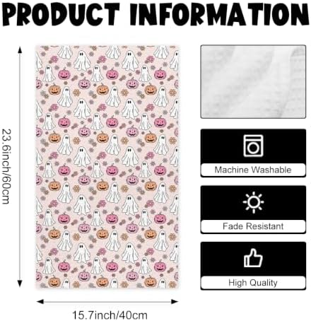 2 Pcs Halloween Kitchen Towels, Retro Line‑Art Ghost Dish Hand towel1735