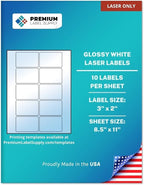 Premium Label Supply Glossy White Sticker Labels – 3" x 2" – by PremiumLabelSupply