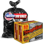 ToughBag 55-60 Gallon Heavy Duty Trash Bags, 100 Count, Black, 1.2 Mil