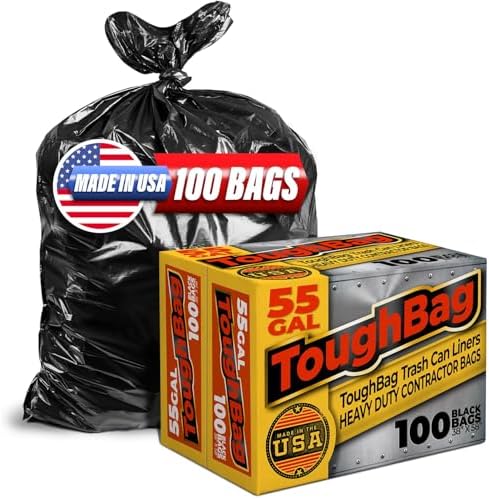 ToughBag 55-60 Gallon Heavy Duty Trash Bags, 100 Count, Black, 1.2 Mil