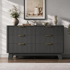 Jocoevol Fluted 6 Drawer Dresser for Bedroom, Modern Chest of Drawers with Metal Handle, Wooden TV Stand with Curved Profile Design, Closet Clothes Storage Organizer for Living Room/Hallway (Black)