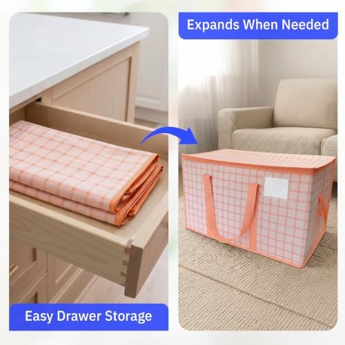 DURASACK Collapsible 26-Gallon Storage Bags, Pink Plaid, Pack of 2