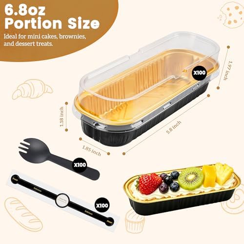 NPLUX Halloween Pans with Lids, 6.8oz 100 Pack Black Gold for Home Bakers