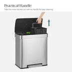 SONGMICS Kitchen Trash Can, 16 Gallon Dual Compartment Garbage Can, 60L Pedal - Image 9