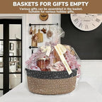 CHICVITA Large Wicker Basket with Bags & Ribbon for Gifts, Black & Jute