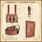 Medieval Alchemy Belt Potion Bottle Waist Pouch Skirt Hikes Set Renaissance Costume Accessories for LARP Cosplay Costume Christmas Gifts (3Bottles-Brown)