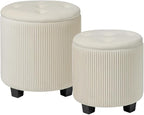 Big Round Ottoman with Storage Set of 2, Upholstered Velvet Vanity Stool by HomePage