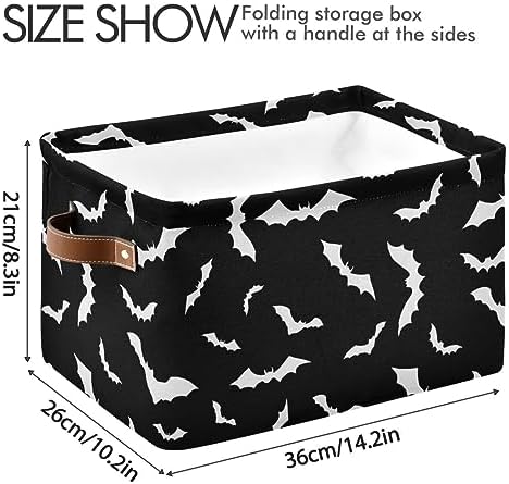 Halloween Black Bat Storage Basket Fabric Kitchen Baskets Spooky Happy Halloween Open Home Storage Bins Boxes Foldable Organizer Bag for Baby Cloth Pet Toy Book Shelf Closet Baskets 2 Pack 16×12×8