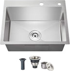 23x18 Inch Kitchen Sink, Handmade 304 Stainless Steel Sink, Topmount by OUGOO