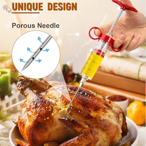 Kingsmile Meat Injector, Turkey Injector Syringe - 3 Needles for BBQ Grill, 1oz Meat Injector Syringe, Injector Marinades for Meats, Meat Injectors for Smoking 1 Cleaning Brush Easy to Use & Clean Red - Image 3