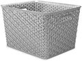 Whitmor Large Woven Plastic Storage Basket with Built-In Handles, Gray