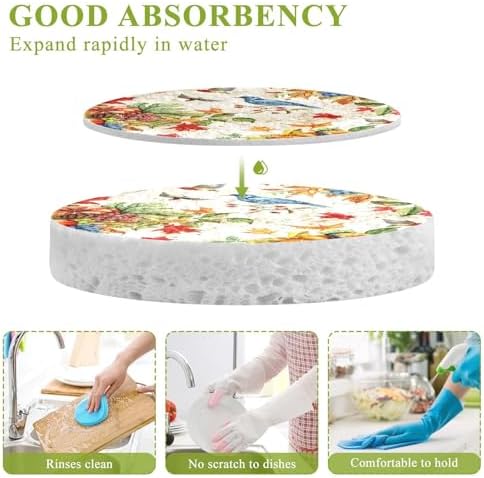 CEBUGI Non-Scratch Scrub Sponges 3 Pack Kitchen Sponges for Washing Dishes,Cleaning Supplies for Kitchen Bathroom Household(Thanksgiving Pattern) - Image 3
