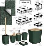 Clara Clark Bathroom Set - Hunter Green Bathroom Accessories Set, 6PC Bathroom Accessory Set, Bathroom Sets with Bathroom Rugs, Adhesive Corner Shower Caddy Hanging, Toilet Brush & Trash Can